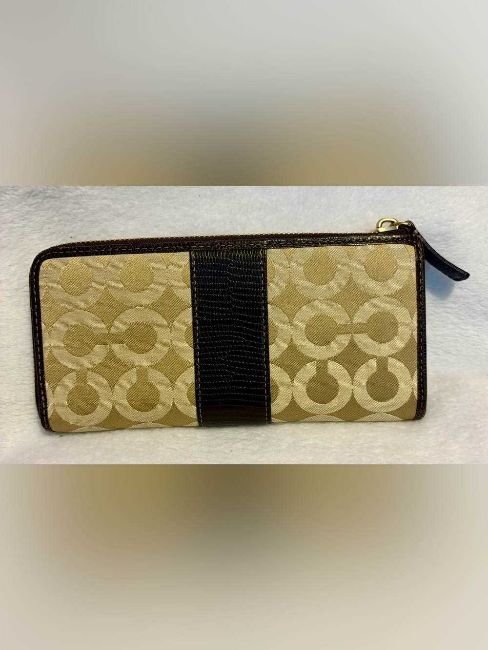 Coach Signature Canvas Zip Wallet in Tan and Brown - Picture 4 of 4